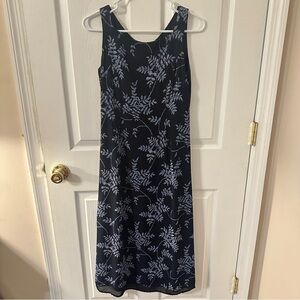 Ann Taylor Elegant Navy and Light Blue Floral Dress